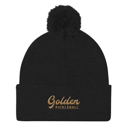 Golden Logo Pom Pom Knit Cap - Golden Pickleball Paddles